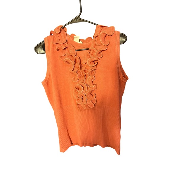 Vila Milano Tops - Vila Milano Women XL Coral Orange Ruffle V-Neck Sleeveless Knit Top Sweater